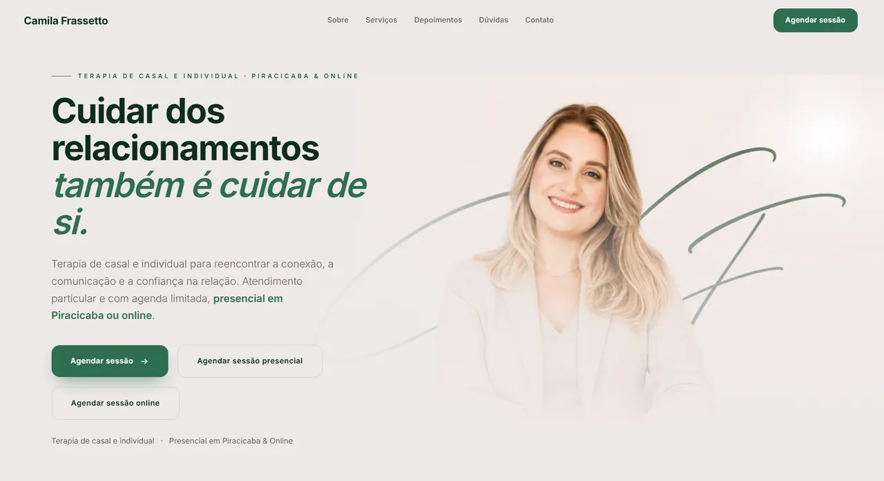 Página inicial do site de Camilla Frassetto
