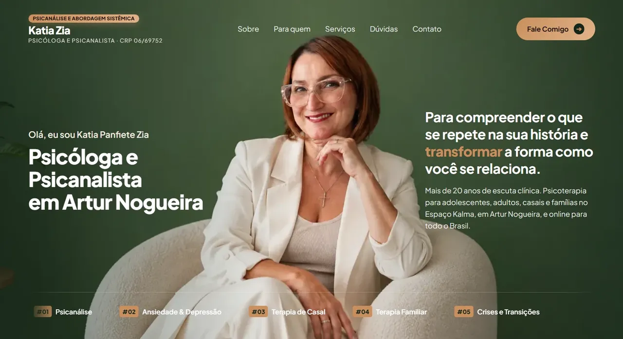 Página inicial do site de Katia Zia